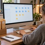 Student organising digital course folders on a desktop computer
