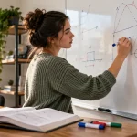 Student applying a science formula on a whiteboard